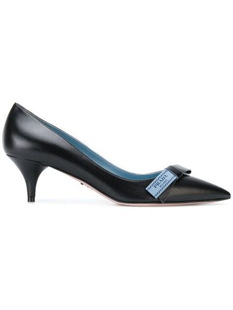 prada logo bow-embellished kitten-heel leather pumps|prada ankle pumps.